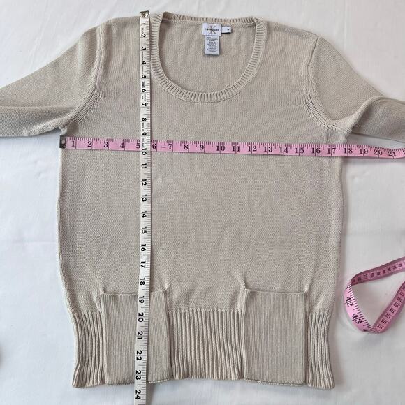 Calvin Klein Vintage Cotton Knit Beige Sweater women’s size medium Pockets - Picture 6 of 6